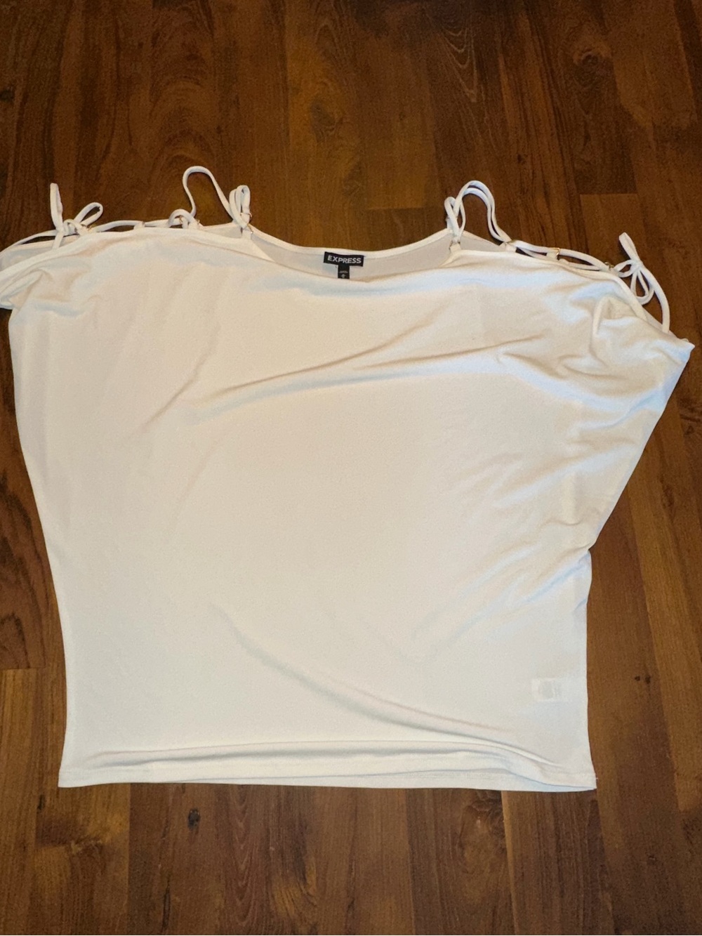 Women’s Express White Off-Shoulder Tie-Strap Top Size Medium.